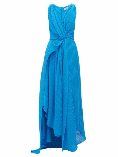 Preen By Thornton Bregazzi - Kimberly Asymmetric Plissé-georgette Dress - Womens - Blue