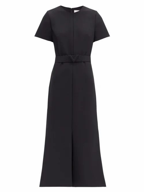 Belted Flared Cady Dress - Womens - Black