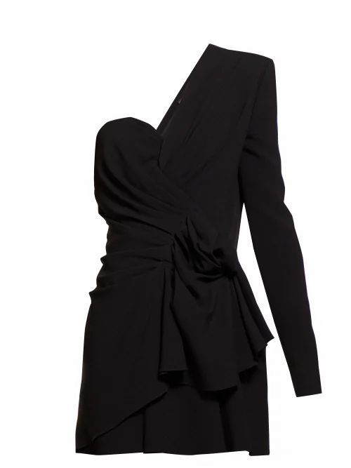 Saint Laurent - Asymmetric Gathered Crepe Mini Dress - Womens - Black