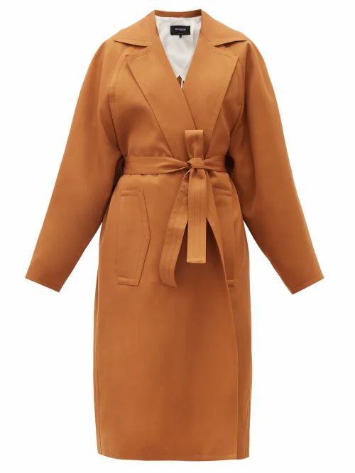 Rochas - Single-breasted Belted Wool Coat - Womens - Brown