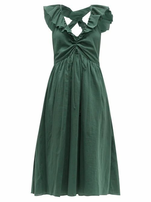 Loup Charmant - Naxos Ruffled Cotton Dress - Womens - Green