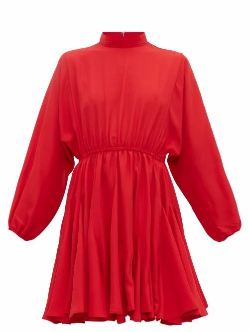 Rhode - Caroline Godet-insert Crepe Mini Dress - Womens - Red