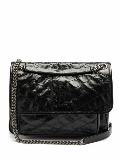 Saint Laurent - Niki Ysl-plaque Medium Crinkled-leather Bag - Womens - Black