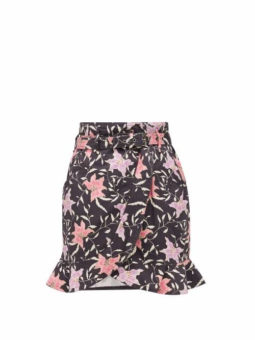 Isabel Marant - Roani Floral-print Cotton-canvas Wrap Skirt - Womens - Black Multi