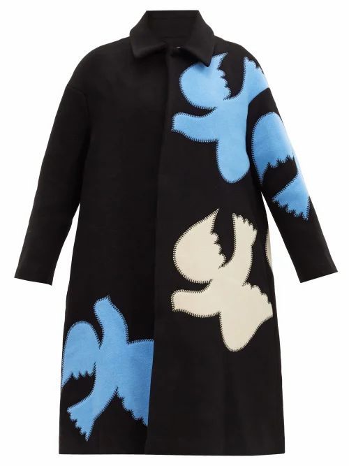 La DoubleJ - Dove-appliqué Felted Wool-blend Coat - Womens - Black Multi