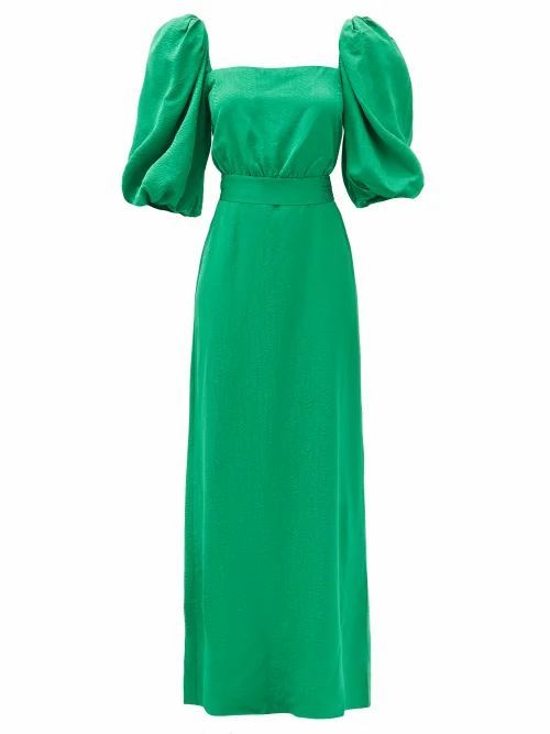 Thread Of Thought Frond-jacquard Crepe Dress - Womens - Green