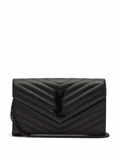 Saint Laurent - Ysl-plaque Quilted Grained-leather Cross-body Bag - Womens - Black