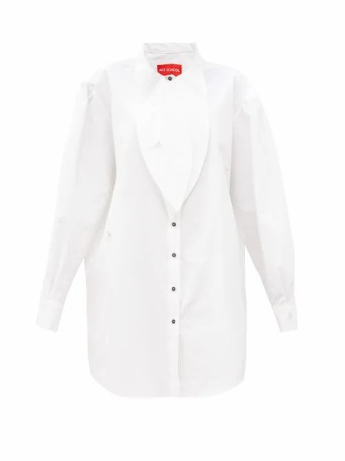 Artist Brooch-embellished Cotton Shirt Dress - Womens - White