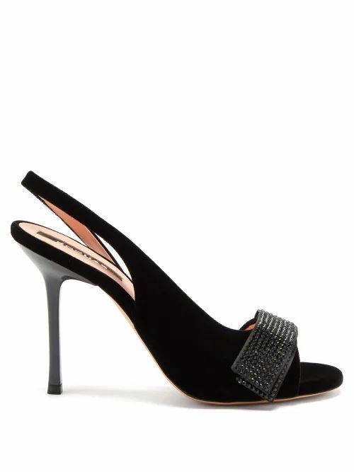 Rochas - Crystal-embellished Velvet Slingback Sandals - Womens - Black