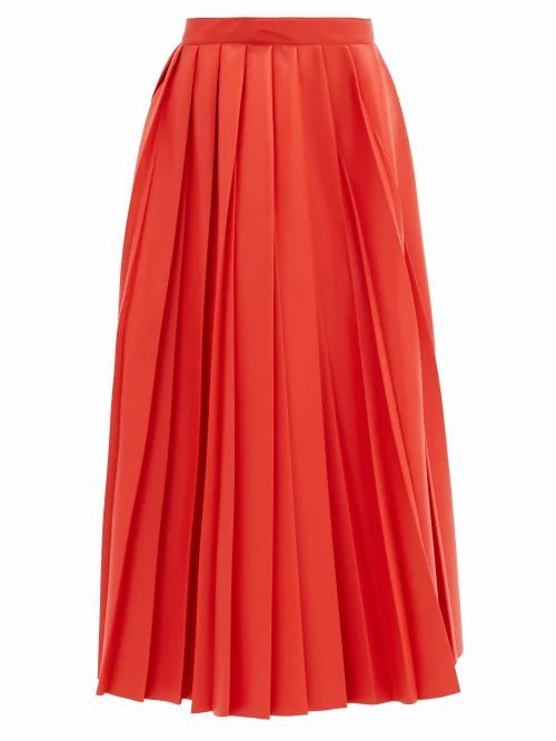 MSGM - Pleated Faux-leather Midi Skirt - Womens - Red