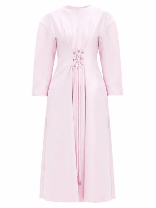 Tibi - Lace-up Crepe Midi Dress - Womens - Light Pink
