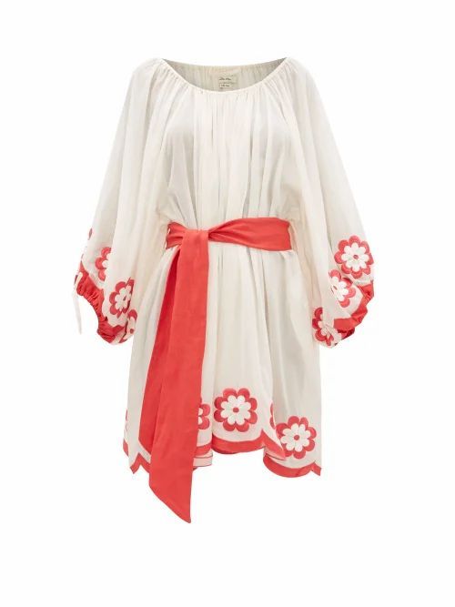 Innika Choo - Frida Burds Embroidered Cotton Mini Dress - Womens - Cream