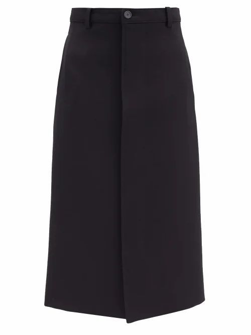 Balenciaga - Logo-embroidered Pleated Wool-blend Skirt - Womens - Black