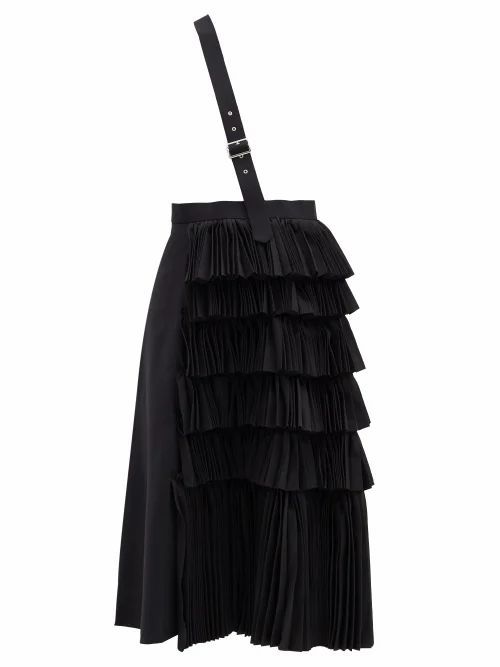 Noir Kei Ninomiya - Asymmetric-strap Pleated Wool Skirt - Womens - Black