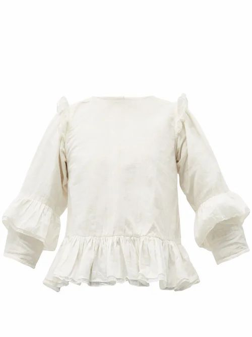 Story Mfg. - Amla Ruffled Linen And Cotton-blend Top - Womens - Ivory