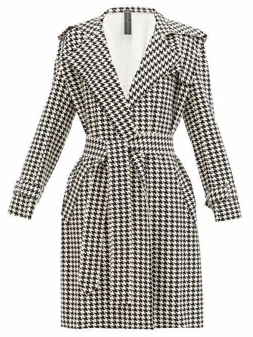 Norma Kamali - Houndstooth-print Belted Trench Coat - Womens - Black/white