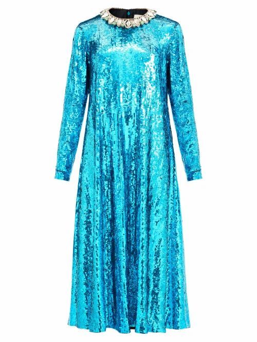 Gucci - Crystal-collar Sequined Midi Dress - Womens - Blue