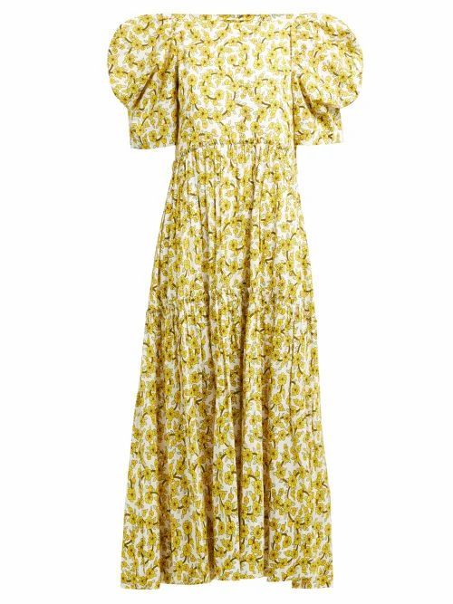 Rhode - Aurora Floral-print Tiered Cotton Dress - Womens - Yellow Print