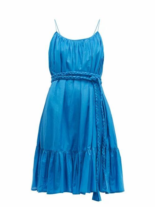 Rhode - Nala Ruffle-trim Cotton-voile Mini Dress - Womens - Blue