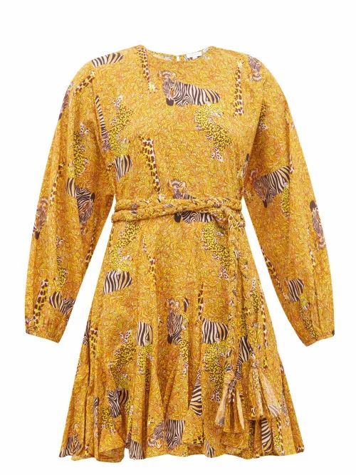 Rhode - Ella Safari-print Cotton-voile Mini Dress - Womens - Yellow Multi