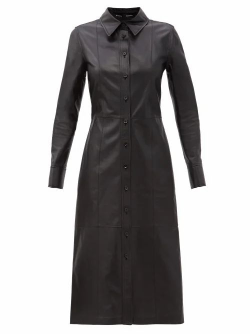 Proenza Schouler - Leather Midi Shirt Dress - Womens - Black