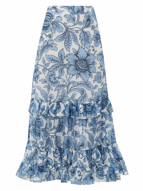 Erdem - Danna Modotti Wallpaper Cotton-blend Skirt - Womens - Blue White