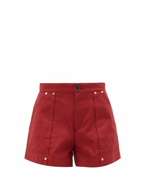 Chloé - High-rise Cotton-poplin Shorts - Womens - Dark Red