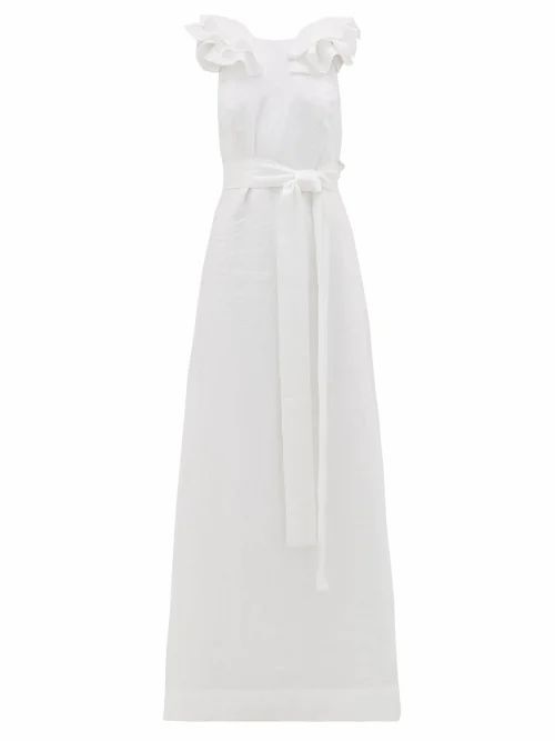 Kalita - Eros Ruffled V-back Linen Maxi Dress - Womens - White