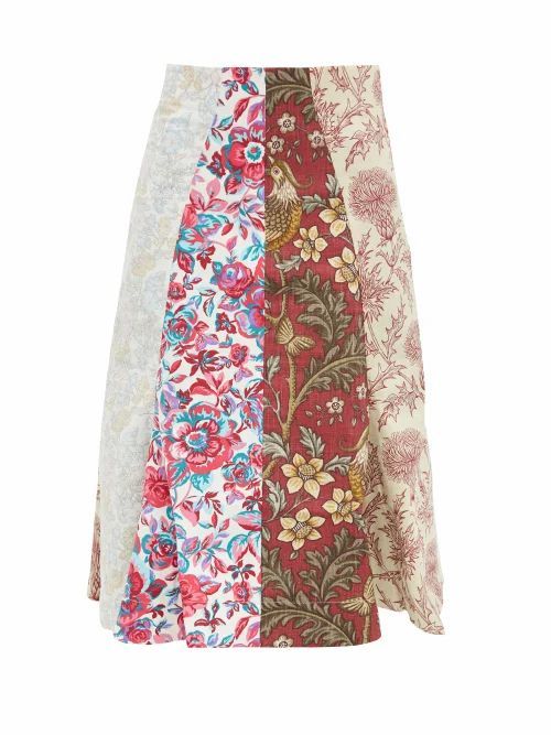Marine Serre - Upcycled Floral-print Cotton Midi Skirt - Womens - Ivory Multi