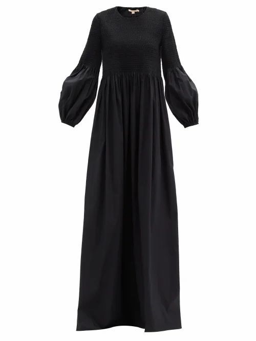 Rossana Shirred Cotton-blend Poplin Maxi Dress - Womens - Black