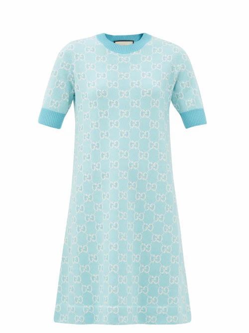 Gucci - GG-jacquard Wool-blend Mini Dress - Womens - Blue White