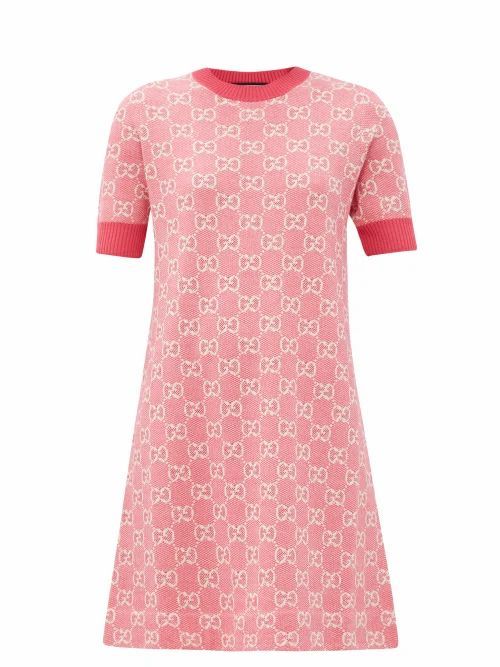 Gucci - GG-jacquard Wool-blend Mini Dress - Womens - Pink White