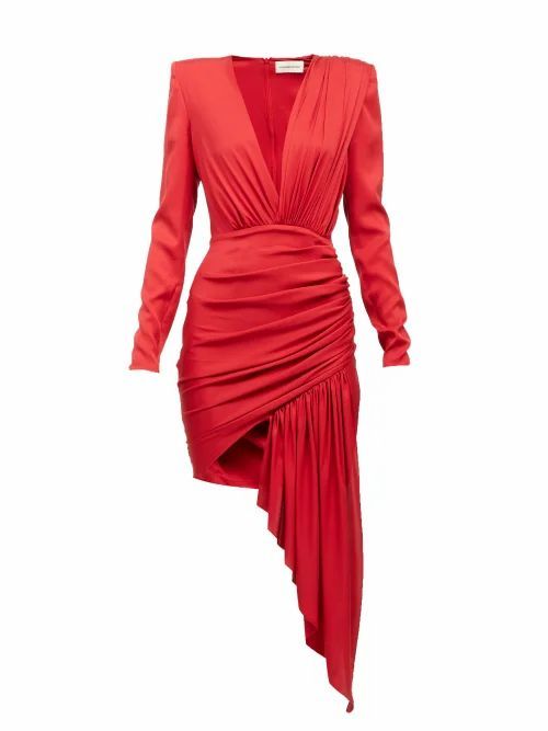 Plunge-neck Draped Silk-blend Mini Dress - Womens - Red