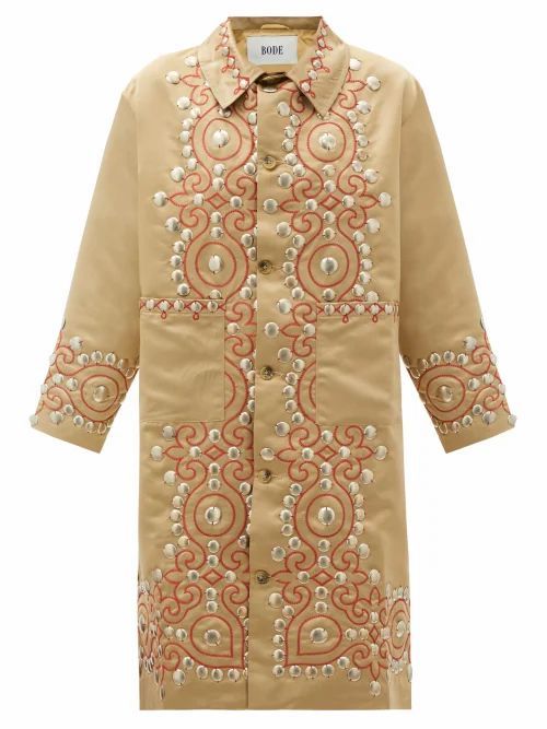 Bode - Studded Paisley-embroidered Satin Coat - Womens - Gold
