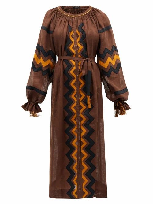 Vita Kin - Zanzibar Embroidered Linen Dress - Womens - Brown Multi