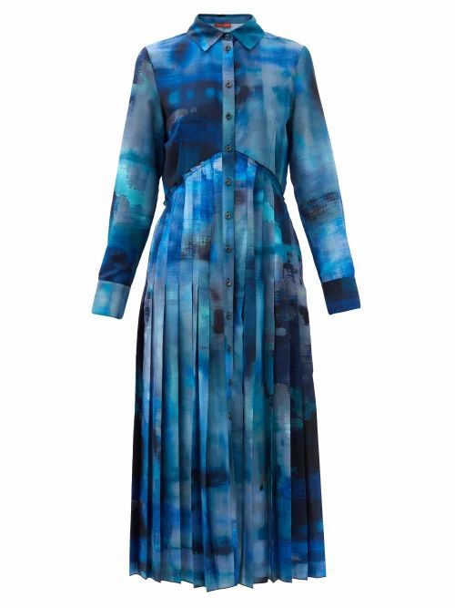 Vivian Paint-print Crepe Midi Shirt Dress - Womens - Blue Multi