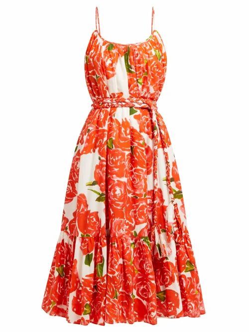 Rhode - Lea Floral-print Tiered Cotton-poplin Dress - Womens - Red White