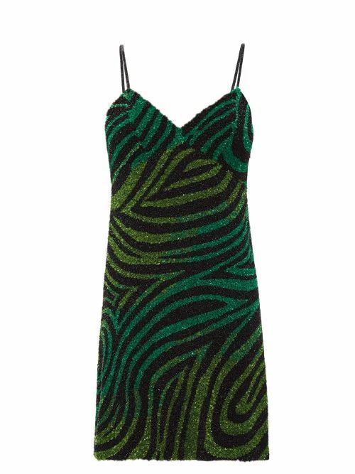Zebra Sequinned Mini Dress - Womens - Black Green