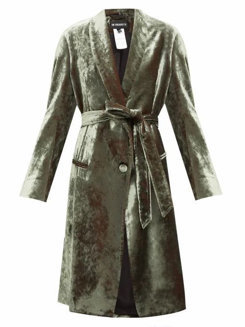 Ann Demeulemeester - Longline Velvet Robe Coat - Womens - Green