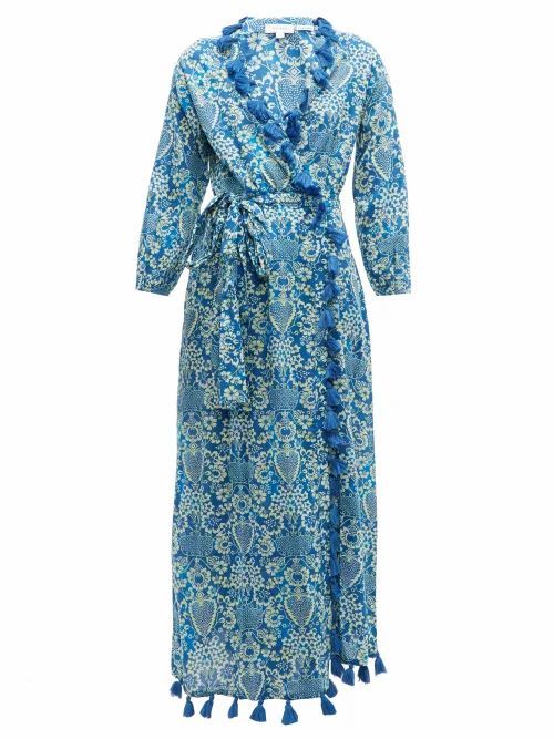 Lena Tassel-trimmed Floral-print Cotton Dress - Womens - Blue Print