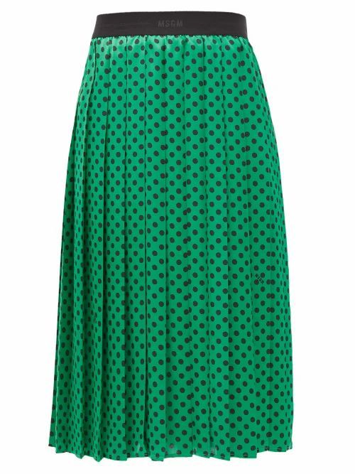 MSGM - Polka-dot Pleated Midi Skirt - Womens - Green
