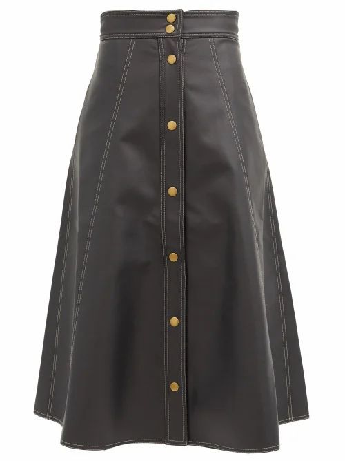 Vika 2.0 - A-line Topstitched Faux-leather Skirt - Womens - Black
