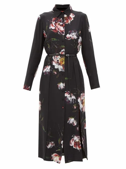 Altuzarra - Edith Belted Floral-print Silk Shirt Dress - Womens - Black