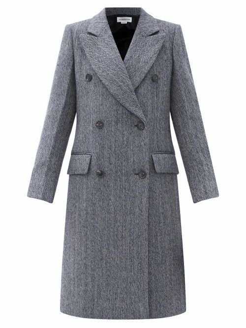 Victoria Beckham - Double-breasted Wool-blend Wool Tweed Coat - Womens - Navy Multi