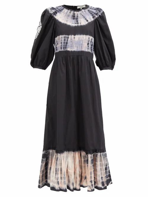 Sea - Daria Tie-dyed Cotton-poplin Dress - Womens - Black Print
