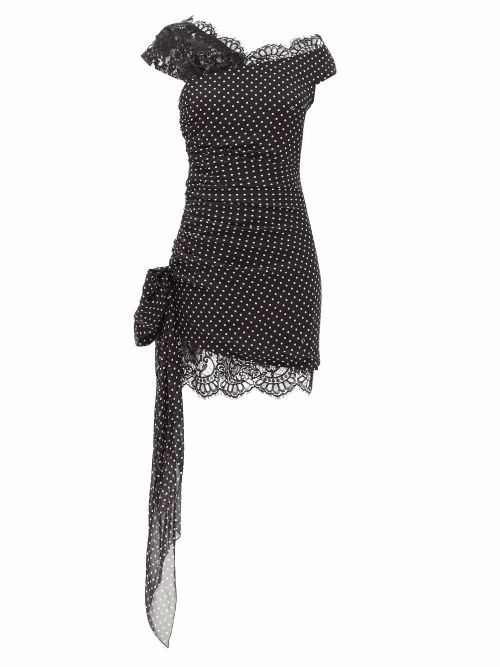 Dundas - Lace-trimmed Polka-dot Silk Mini Dress - Womens - Black White