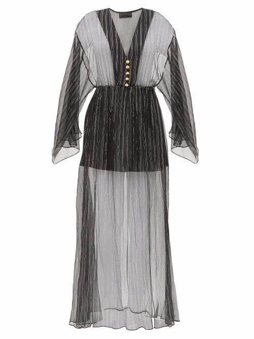 Lamé-striped Silk-blend Chiffon Dress - Womens - Black