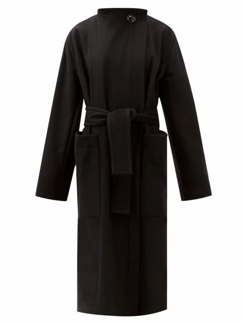 Lemaire - Stand-collar Felted Wool-blend Longline Wrap Coat - Womens - Black
