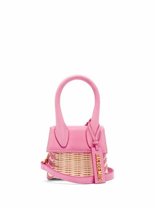 Jacquemus - Le Chiquito Leather And Wicker Cross-body Bag - Womens - Pink Multi
