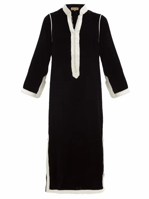 Muzungu Sisters - Alia Woven-trim Velvet Tunic Dress - Womens - Black White